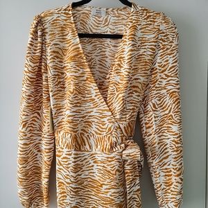 Little Moon White and Mustard Zebra-Print Midi Dress